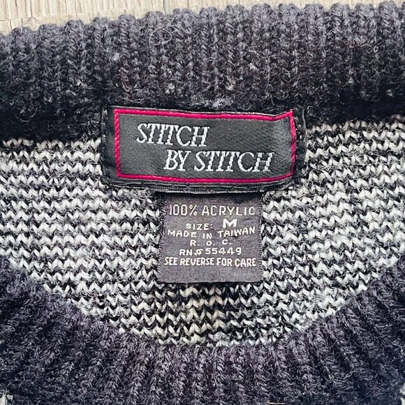 VTG 80s Stitch by Stitch Black White Geometric Snowflake CottageCore Sweater Med - Picture 4 of 4